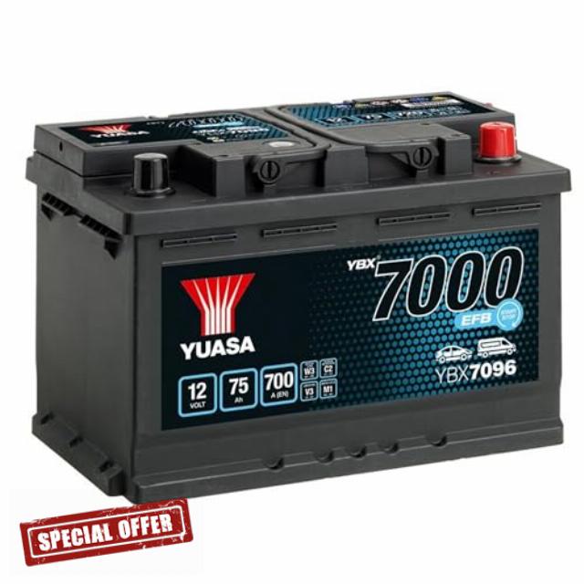 Yuasa YBX7096 12V 75Ah 700CCA EFB Maintenance Free Start Stop Car Battery | Up to 270