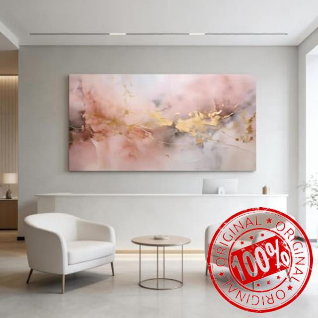 RGsixiot Canvas Wall Art Abstract Horizontal Pink Grey Gold Texture                                                          Blush Abstract Poster | Large Giclée Canvas Print | Living Room Bedroom Wall Decor(50x100cm/Frameless)