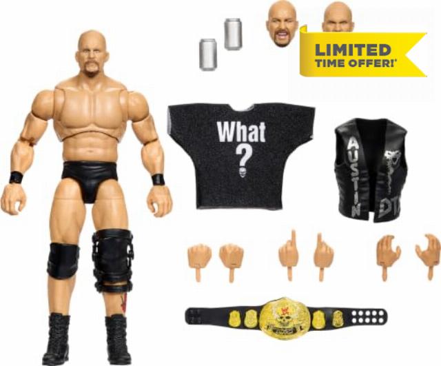 Mattel WWE Ultimate Edition Stone Cold Steve Austin Action                                                          Set includes “Stone Cold” Steve Austin 6-inch Collectible with Swappable Heads & Hands