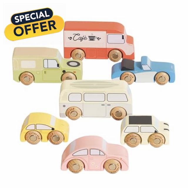 Le Toy Van - Wooden Vintage Toy Cars | 7 Piece Childs Car Play set - Suitable for Ages 3+ years