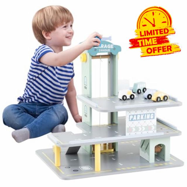 COSTWAY Wooden Garage Playset