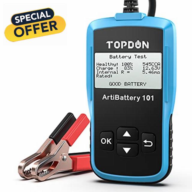 Topdon AB101 12V Automotive Car Battery Tester 100-2000 CCA Professional Load Analyzer and Alternator on Cranking System and Charging System Scan Tool for cars/SUVs/Light Trucks