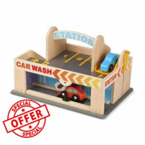 Melissa & Doug Service Station Parking Garage | Wooden Vehicle | Pretend Play | 3+ | Gift for Boy or Girl