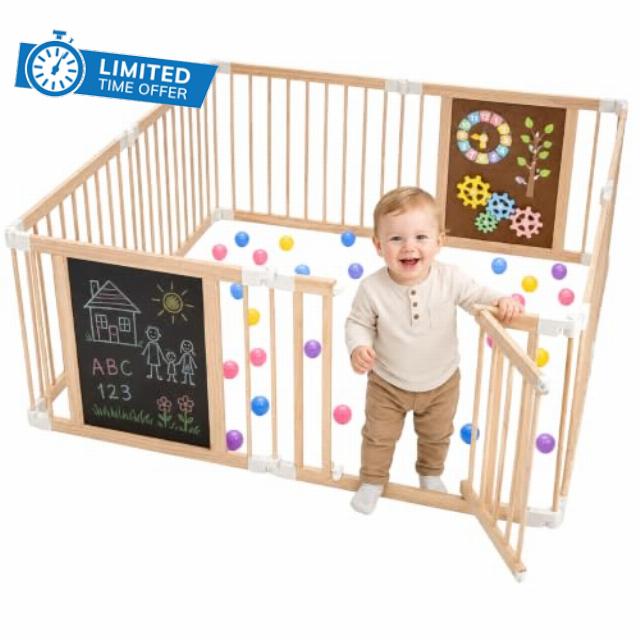 8 Panel Wooden Baby Playpen 169x169x66cm
