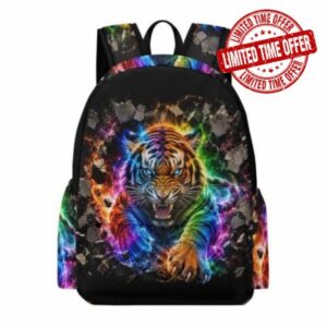 Tiger Bookbag Boys Ages 8-12 Animal Tiger Rucksack Students Year 7-9 Lightweight Durable 16.5 Inch Laptop School Bag Junior School Daily Use Daily Carry
