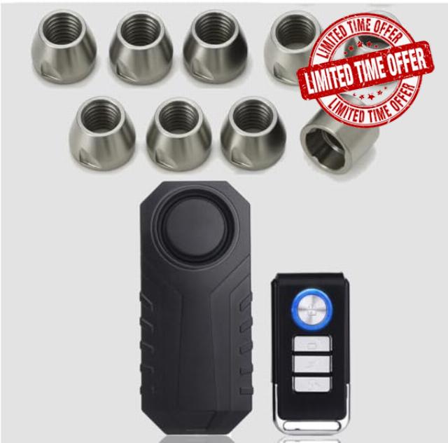8x Security Lock Nuts & 113dB Wireless Alarm System for TentBox Roof Tents - Compatible with Lite