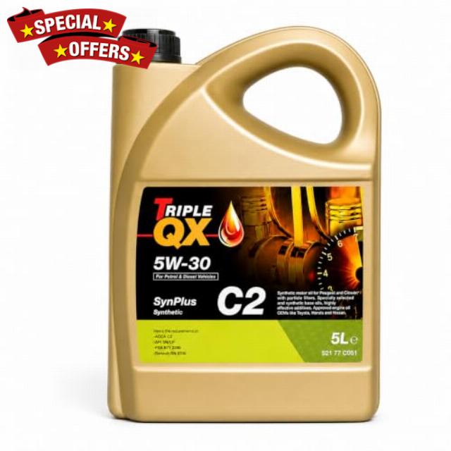 Triple QX SynPlus C2 5W-30 Fully Synthetic Engine Oil 5L Petrol Diesel Car Motor Oil ACEA C2 API SN CF Low SAPS