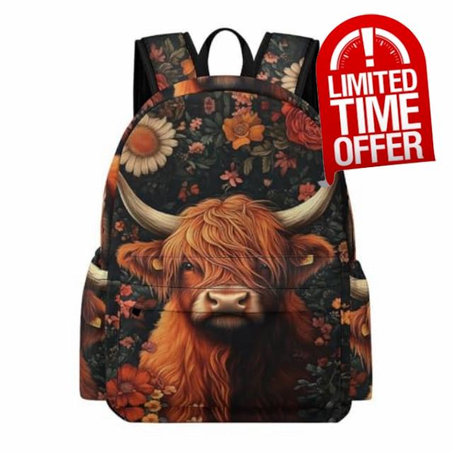 Kids Cow Animal Design Daypack Boys Girls 8-14 Years 14 Inch Laptop School Bag