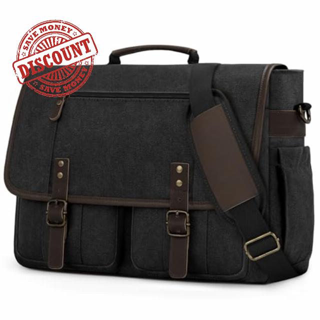 RAINSMORE Laptop Messenger Bag Multiple Pockets 17 Inch Satchel Briefcase | Vintage Canvas Shoulder Bags Waterproof Crossbody Laptop Bag with Shoulder Strap for School Work Travel Outdoor Daily Use