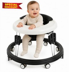 Foldable Baby Walker with 9-Level Adjustable for for Boys Girls 6-18 Months                                                          Silent rubber round baby walker with wheels