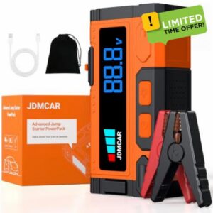 JDMCAR Jump Starter Power Pack   12V 9.0L Diesel 8.5L Petrol Moto SUV                                                          Jump leads and LED light. Overcurrent and reverse polarity protection for car