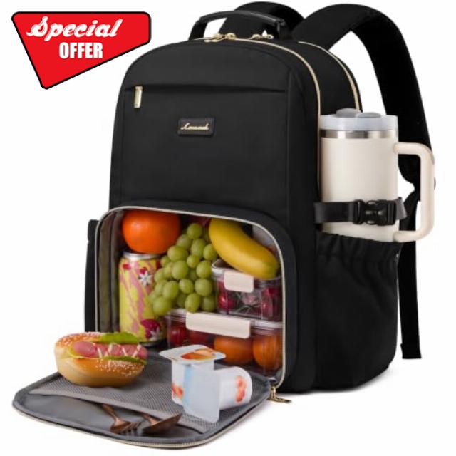 LOVEVOOK Lunch Backpack for Women with Lunch Compartment and Pouch Pocket for Large Capacity Cup