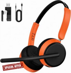 Wireless Headset with Microphone Bluetooth Headset Multipoint Connection                                                          Adjustable Headband PC Headphone