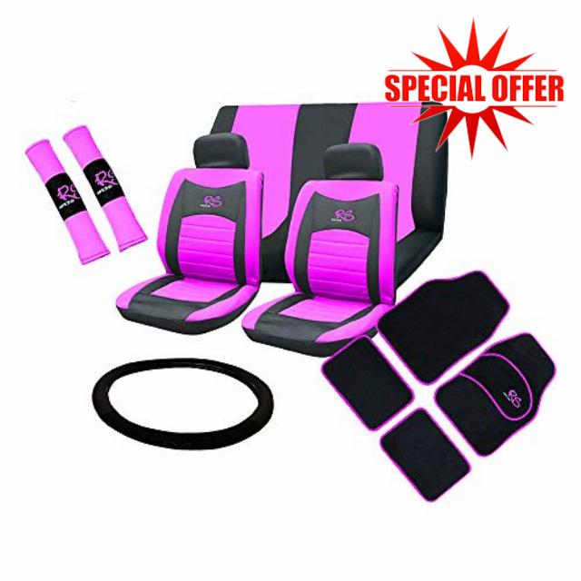Xtremeauto® Universal RS Car Front and Rear Seat Cover and Floor Mat Set (Pink)
