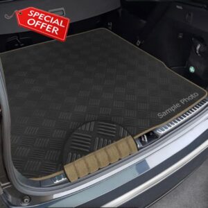 To fit Land Rover Discovery Sport (2014-2020) Custom Checker Rubber Boot Mat + Beige Ribbed Ribbed Trim [CHECK-103410B]
