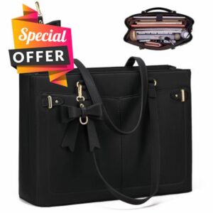 RAINSMORE Work Tote Bag for Women PU Leather Laptop Tote Office Handbag                                                          Stylish work bags for women with 15.6" laptop compartment