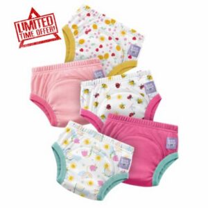 Bambino Mio 5 Pack Cotton Reusable Potty Training Pants Age 3-4 Years                                                          Pull-up Washable Toilet Training Pants for Baby and Toddler - 100% cotton - Soft on Delicate Ski