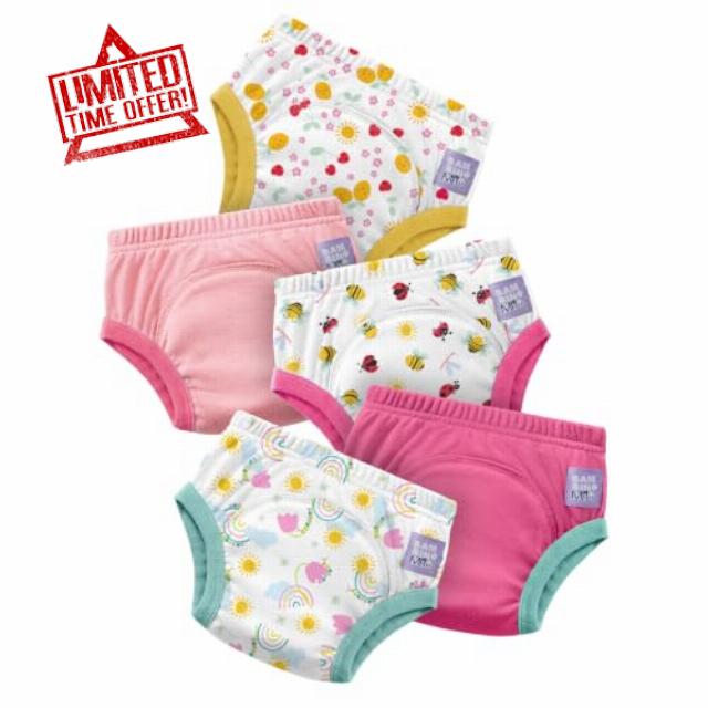 Bambino Mio 5 Pack Cotton Reusable Potty Training Pants Age 3-4 Years                                                          Pull-up Washable Toilet Training Pants for Baby and Toddler - 100% cotton - Soft on Delicate Ski