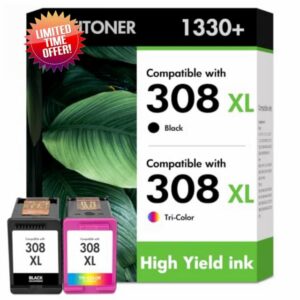 308 XL Ink Cartridges Black and Colour 6120e 6100e 6132e for HP 308XL 308e                                                          Compatible for HP308 308/308e for HP ENVY 6100e 6132e 6120e 6530e 6520e 6120 6110e 6122e 6130 Printer（2-Pack Black Tri-color）