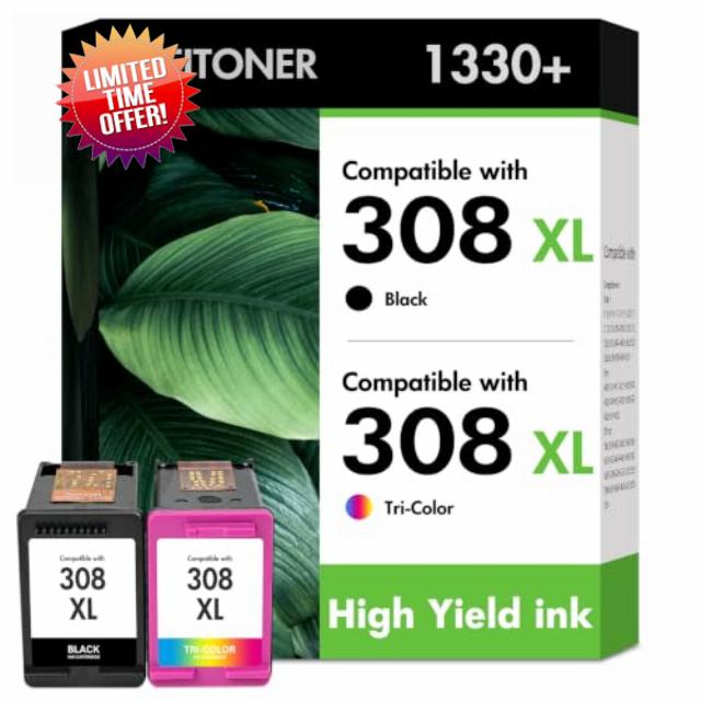 308 XL Ink Cartridges Black and Colour 6120e 6100e 6132e for HP 308XL 308e                                                          Compatible for HP308 308/308e for HP ENVY 6100e 6132e 6120e 6530e 6520e 6120 6110e 6122e 6130 Printer（2-Pack Black Tri-color）