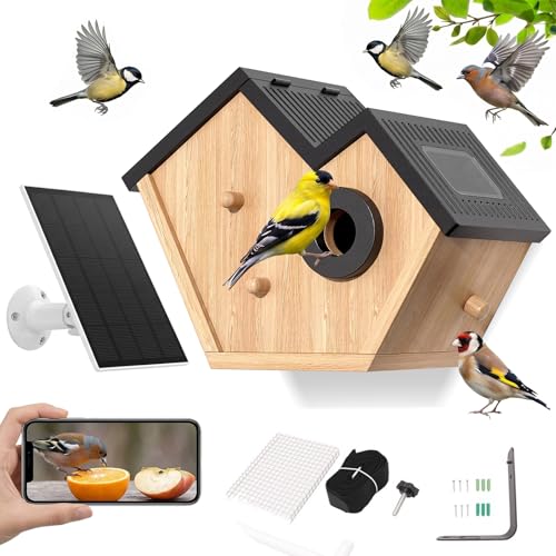 Solar Powered Bird House with Camera for Garden Outdoor Parrot Nest Box Smart Bird House