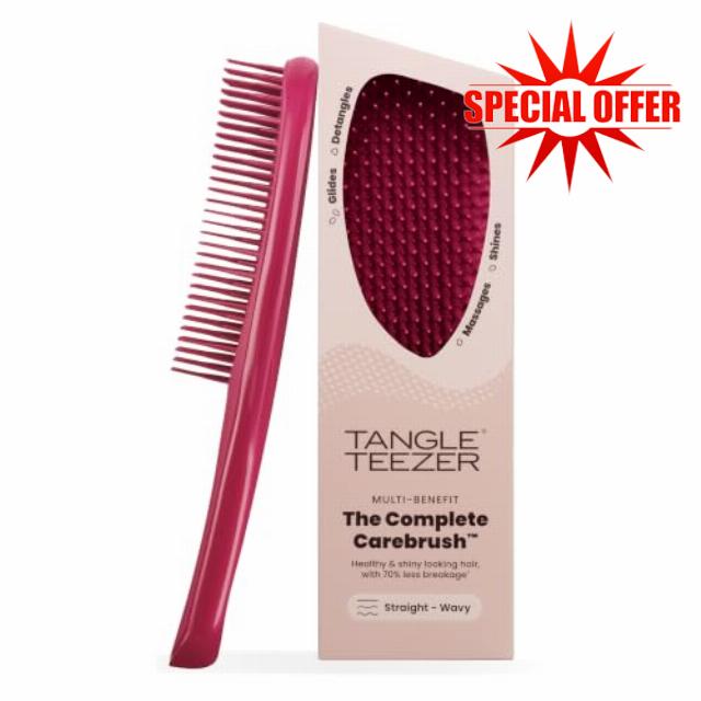Tangle Teezer The Complete Carebrush - Straight to Wavy Hair                                                          Hair Health Hairbrush | Two-Tiered Teeth | Smooths Shines Massages & Detangles | Glossed Raspberry | Wet & Dry Hai