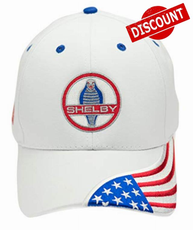Shelby Cobra Snake American Flag Baseball Cap | White Hat with American Flag | Adjustable | One Size Fits All