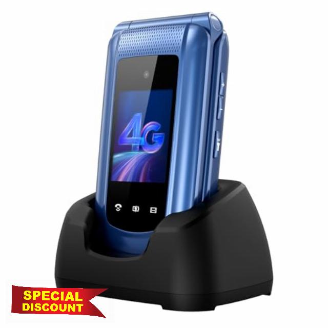 4G Big Button Mobile Phone for Elderly Sim Free Unlocked Simple Senior Flip Phone Easy to Use Basic Phones with 2.4" +1.8" IPS Screen