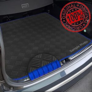 To fit Land Rover Discovery Sport (2014-2020) Custom Checker Rubber Boot Mat + Blue Ribbed Ribbed Trim [CHECK-103410B]