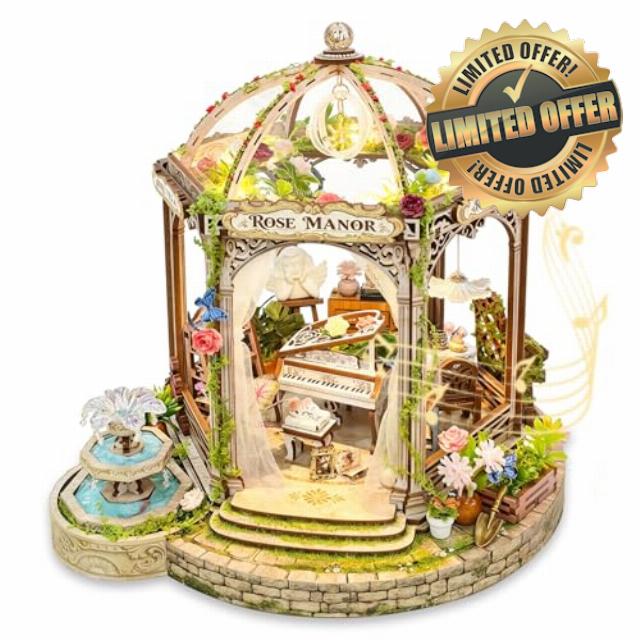 DIY Romantic Miniature House Kit with Music & Lights                                                          3D Wooden Puzzle Book Nook