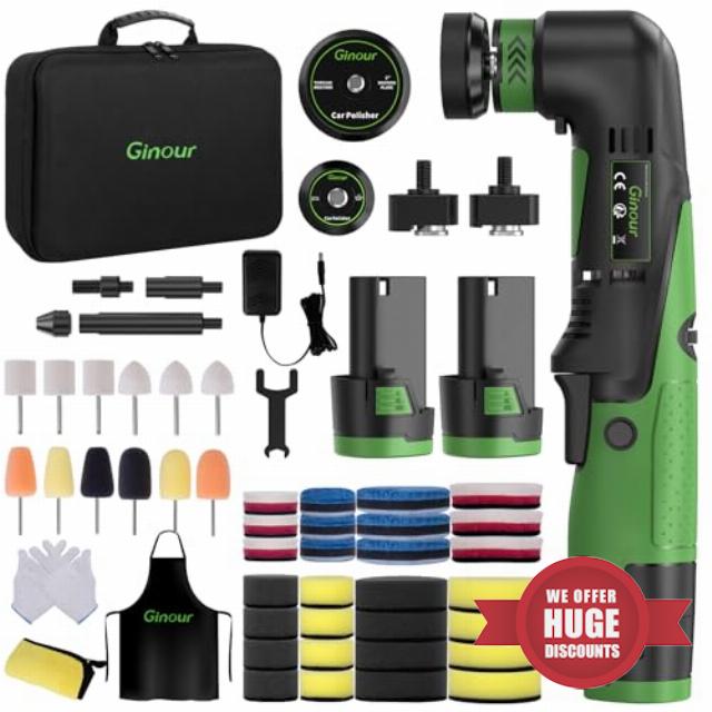 Ginour Cordless Mini Car Polisher with 12V 2x2Ah Batteries | 6-Speed Control