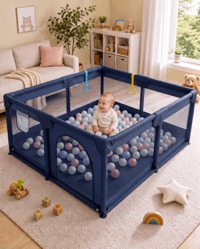 Padded Baby Play Pen with Visible Breathable Mesh