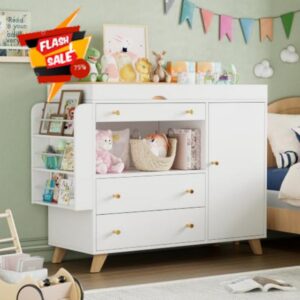 Baby Changing Table Dresser with 3 Drawers & Shelves