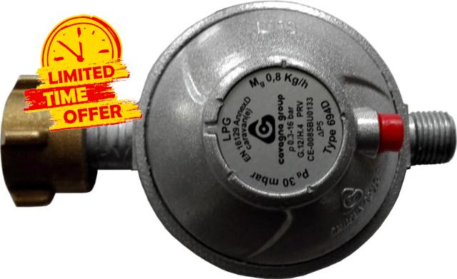 30 mbar Vehicle Pressure Regulator + Gas Hose Winterproof 1/4 Inch Left Union Nut X 8 mm Cutting Ring Screw Connection (30 mbar Regulator without Hose)