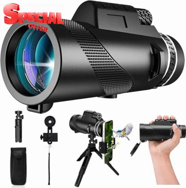 Monocular-Telescope 80x100 High Powered Monoculars High Definition for Adults High Powered with Smartphone Adapter Telescope Bird Watching Travel Camping Hiking