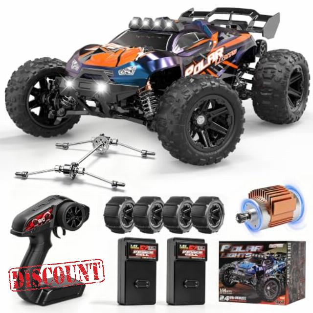 BAZADER 1:14 All Terrain RC Cars for Adults & Boys - 4WD Off-Road RC Truck                                                          40KM/H Remote Control Car RC Truck with Metal Drivetrain 2.4GHz Radio with 2 Rechargeable 1300 mAh Batteries 2 set of Tires