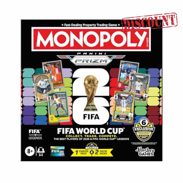 Monopoly Panini Prizm: FIFA World Cup Game I Football Board Game with Monopoly Panini Prizm FIFA World Cup 2026 Trading Cards I Ages 8+ - English Versio