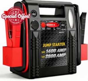 2800A/1400A Heavy Duty 12V/24V Car Jump Starter & Battery Booster – Jumper Pack
