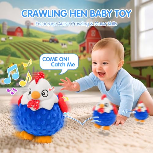 Dancing Crawling Hen Sensory Toy | Musical Tummy Time Toy with Bouncing