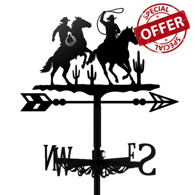 Horse Weather Vane Black Metal Wind Vanes Iron Animal Wind Direction Indicator for Garden Farmhouse Chicken Coop Shed Outdoor Wind Measuring Tool Weathervanes （Western Cowboy）