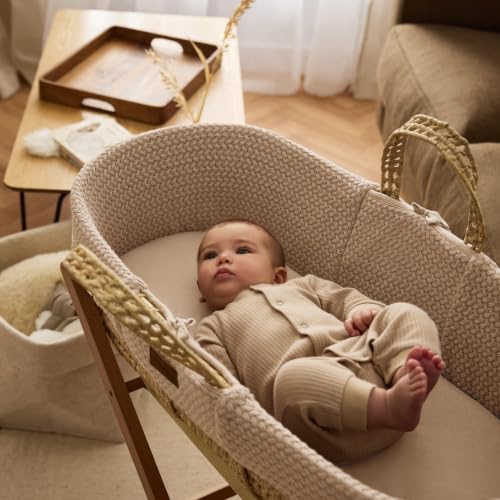 Handwoven Palm Carrycot and Walnut Wood Rocking Stand