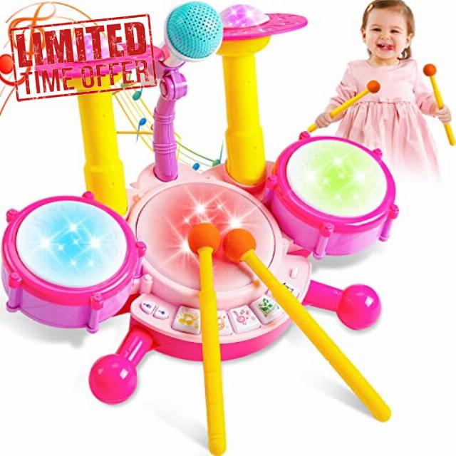 Toddler Drum Kit 1-3 Musical Toys for Girls Age 1 Year Old