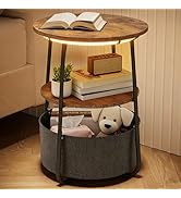 ARTETHYS Side Table, Small Round Coffee Table with 3 Color LED Lights, End Table with 3 Tier Stor...