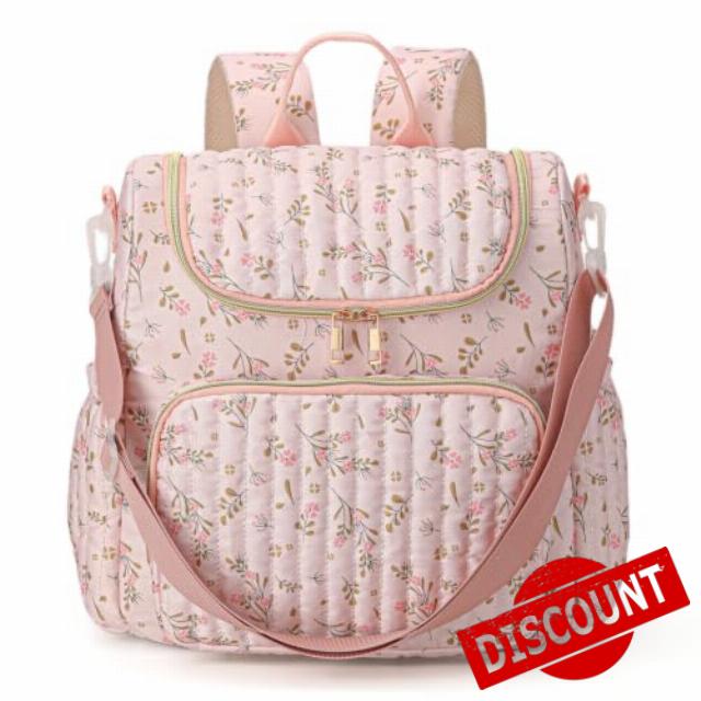 Floral Nappy Changing Bag Backpack Cotton Quilted Diaper Rucksack for Mums Baby Travel Backpack with Stroller Strap
