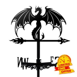 Animal Weather Vane Black Metal Wind Vanes Iron Animal Wind Direction Indicator for Garden Farmhouse Chicken Coop Shed Outdoor Wind Measuring Tool Weathervanes (Dragon Silhouette)