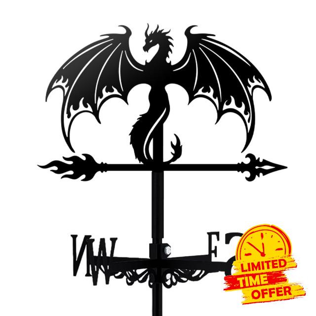 Animal Weather Vane Black Metal Wind Vanes Iron Animal Wind Direction Indicator for Garden Farmhouse Chicken Coop Shed Outdoor Wind Measuring Tool Weathervanes (Dragon Silhouette)