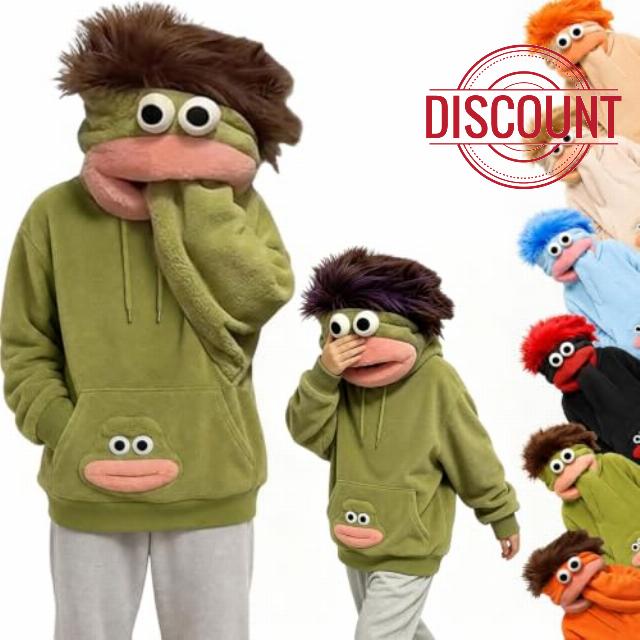 Big Mouth Snuggle Monster Hoodie Adult Halloween Costumes for Women Men                                                          Funny Fleece Hooded Loungewear with Kangaroo Pocket Fancy Dress Costume Green Monster Pyjamas Cosplay Party Outfi