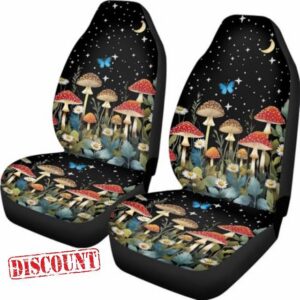 Starry Moon Mushroom Daisy Print Car Front Seat Cover 2 Pcs Vehicle Seat Covers Non-Slip Auto Interior Cover Washable Seat Protector Universal Fit Sedan SUVs Va