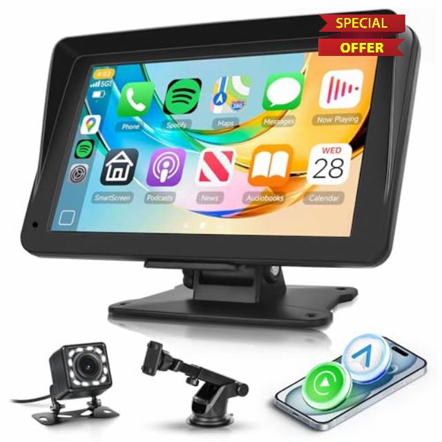 Rimoody Portable Wireless CarPlay Screen with Backup Camera