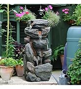 Bumilgar 104CM Garden Water Features, 4-Tiers Resin Water Fountain, Modern Floor-Standing Waterfa...